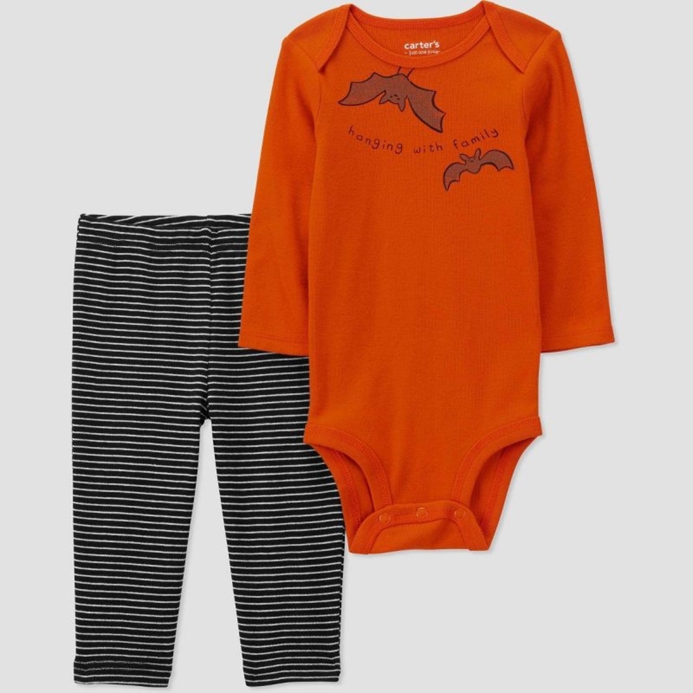 Carter's Just One You nwt Baby Bat Striped Halloween Top Bottom Set black/orange